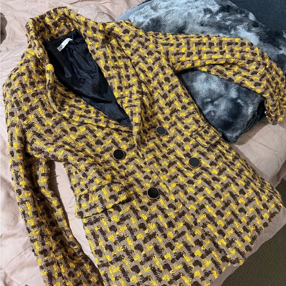 Zara Stylish Yellow and Brown Women's Jacket S